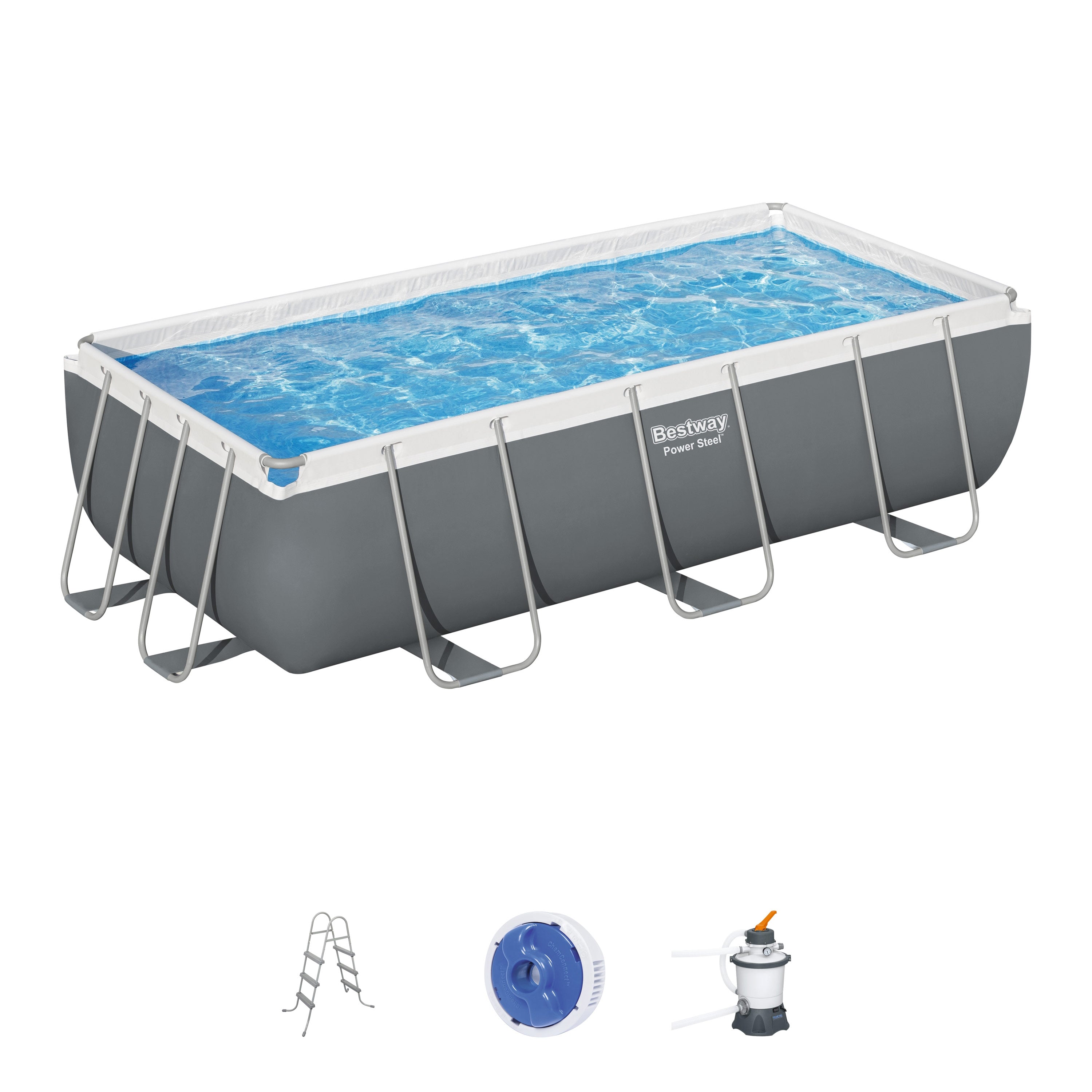 Power Steel 404x201x100cm Above Ground Pool Grey with Filter Pump & Ladder
