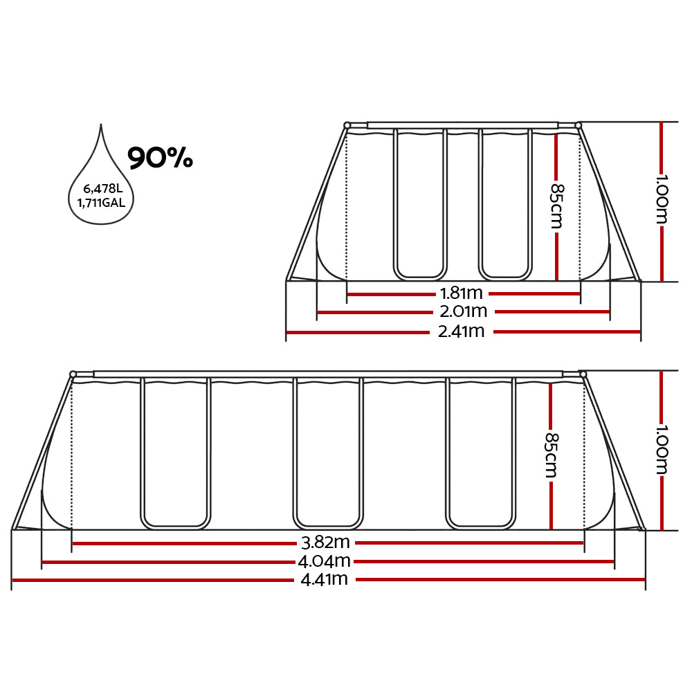 Power Steel 404x201x100cm Above Ground Pool Grey with Filter Pump & Ladder