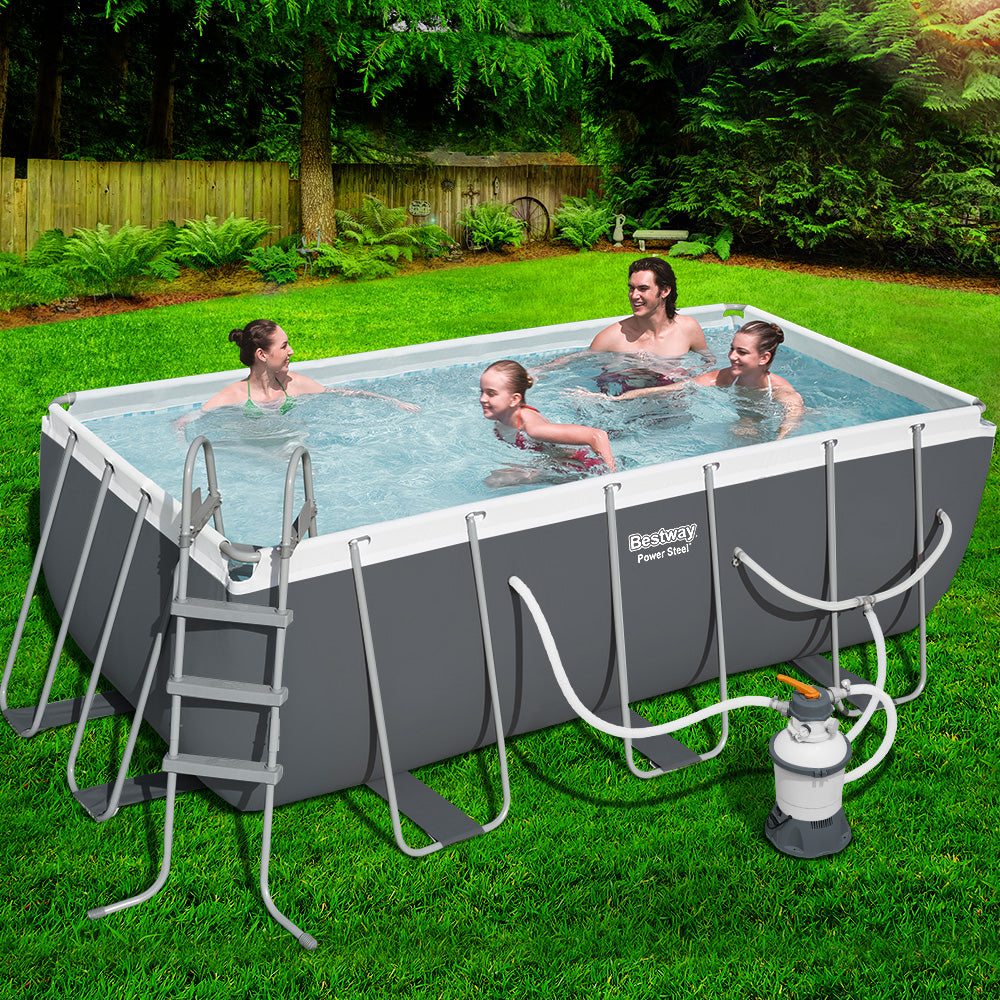 Power Steel 404x201x100cm Above Ground Pool Grey with Filter Pump & Ladder