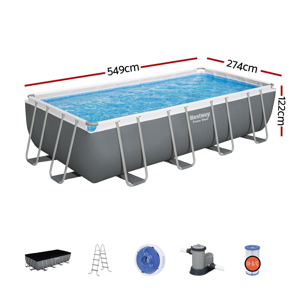 Power Steel 549x274x122cm Steel Frame Above Ground Pool Grey