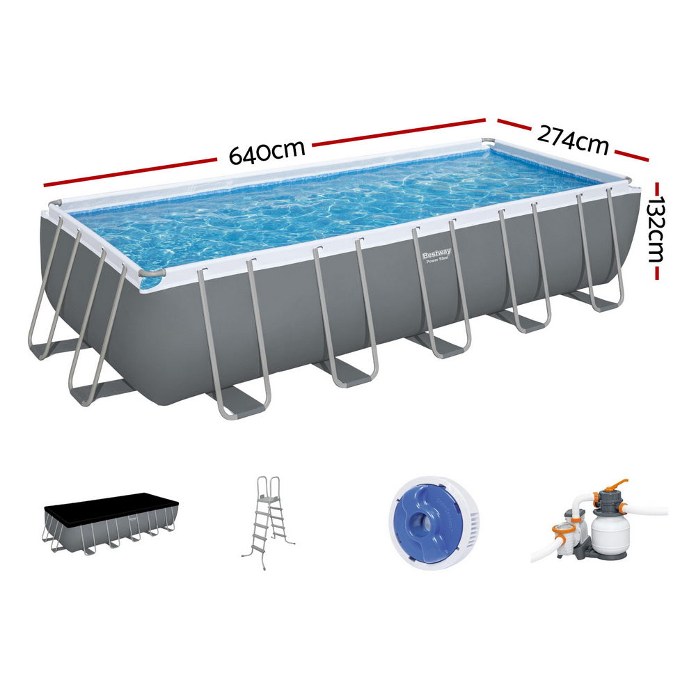 Bestway 640x274x132cm Steel Frame Above Ground Pool with Filter Pump & Ladder Grey