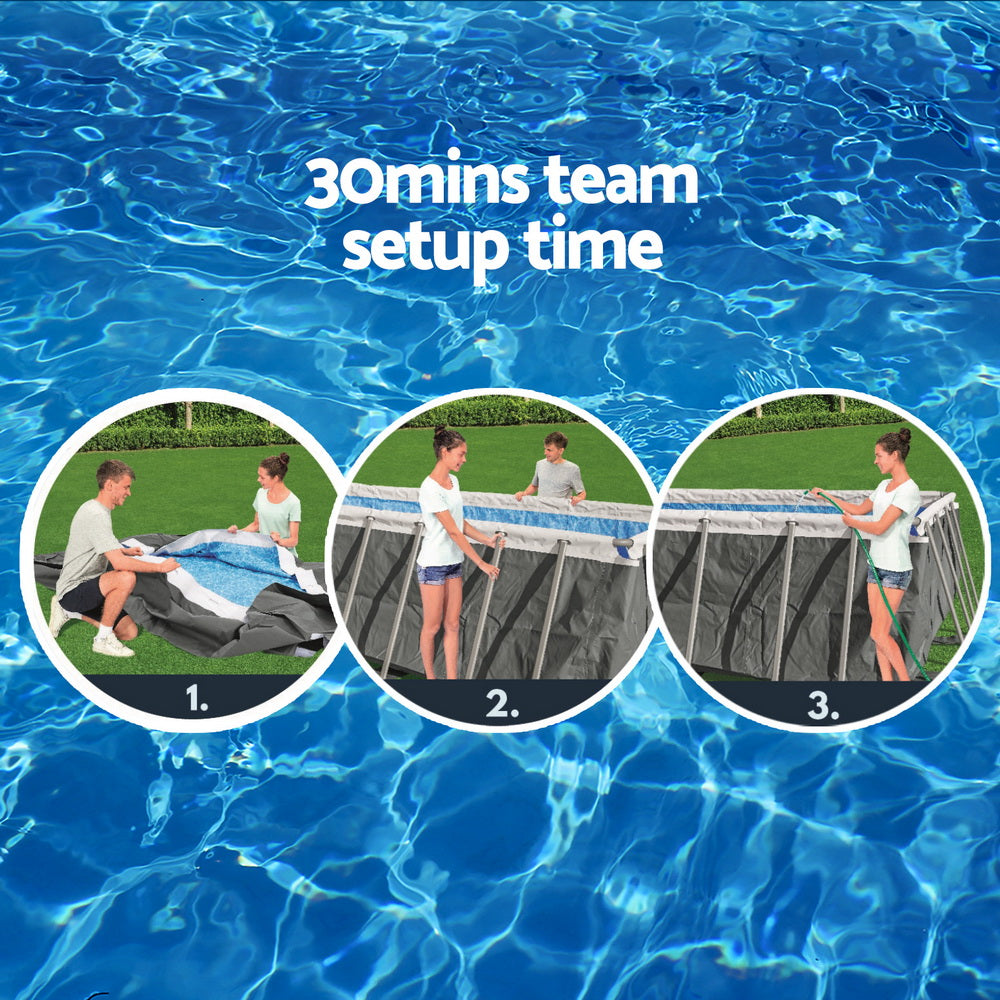 Bestway 640x274x132cm Steel Frame Above Ground Pool with Filter Pump & Ladder Grey