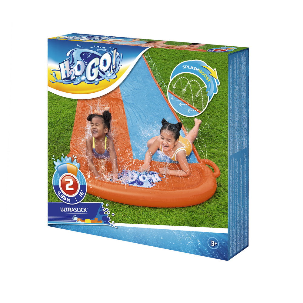 Bestway 488cm Inflatable Dual Water Slide Kids Splash Pad