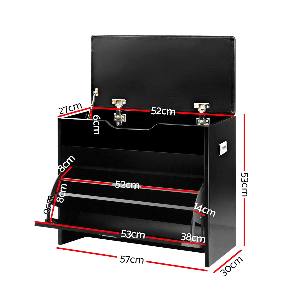 Artiss Black Shoe Cabinet Bench Storage Rack 15 Pairs