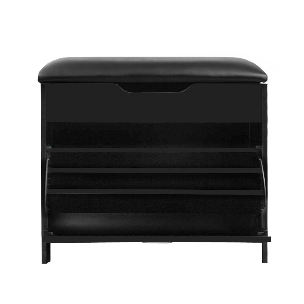 Artiss Black Shoe Cabinet Bench Storage Rack 15 Pairs