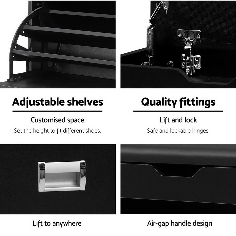 Artiss Black Shoe Cabinet Bench Storage Rack 15 Pairs