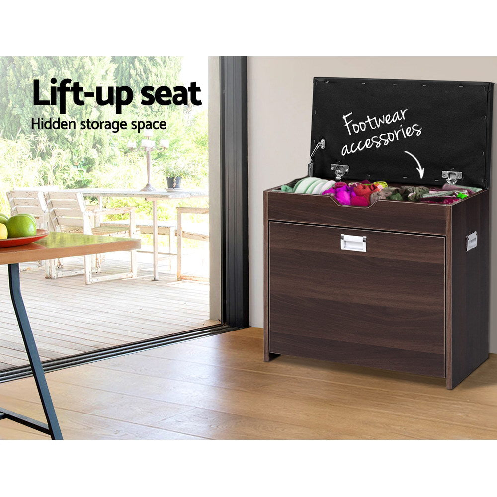 Walnut 3-Tier Shoe Rack Cabinet Bench 15 Pairs