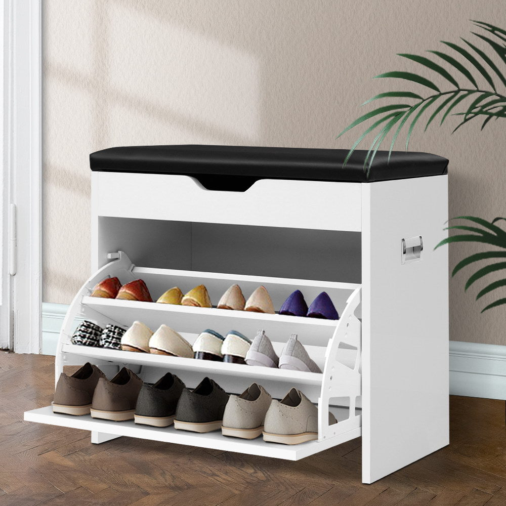Artiss Shoe Cabinet Bench 3-Tier 15 Pairs White