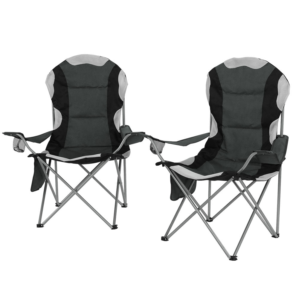 Weisshorn 2pc Folding Camping Chairs Portable Outdoor Grey