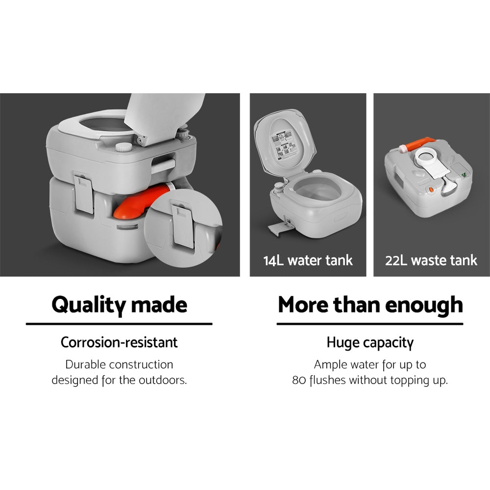 Weisshorn 22L Portable Camping Toilet Flush Potty Grey