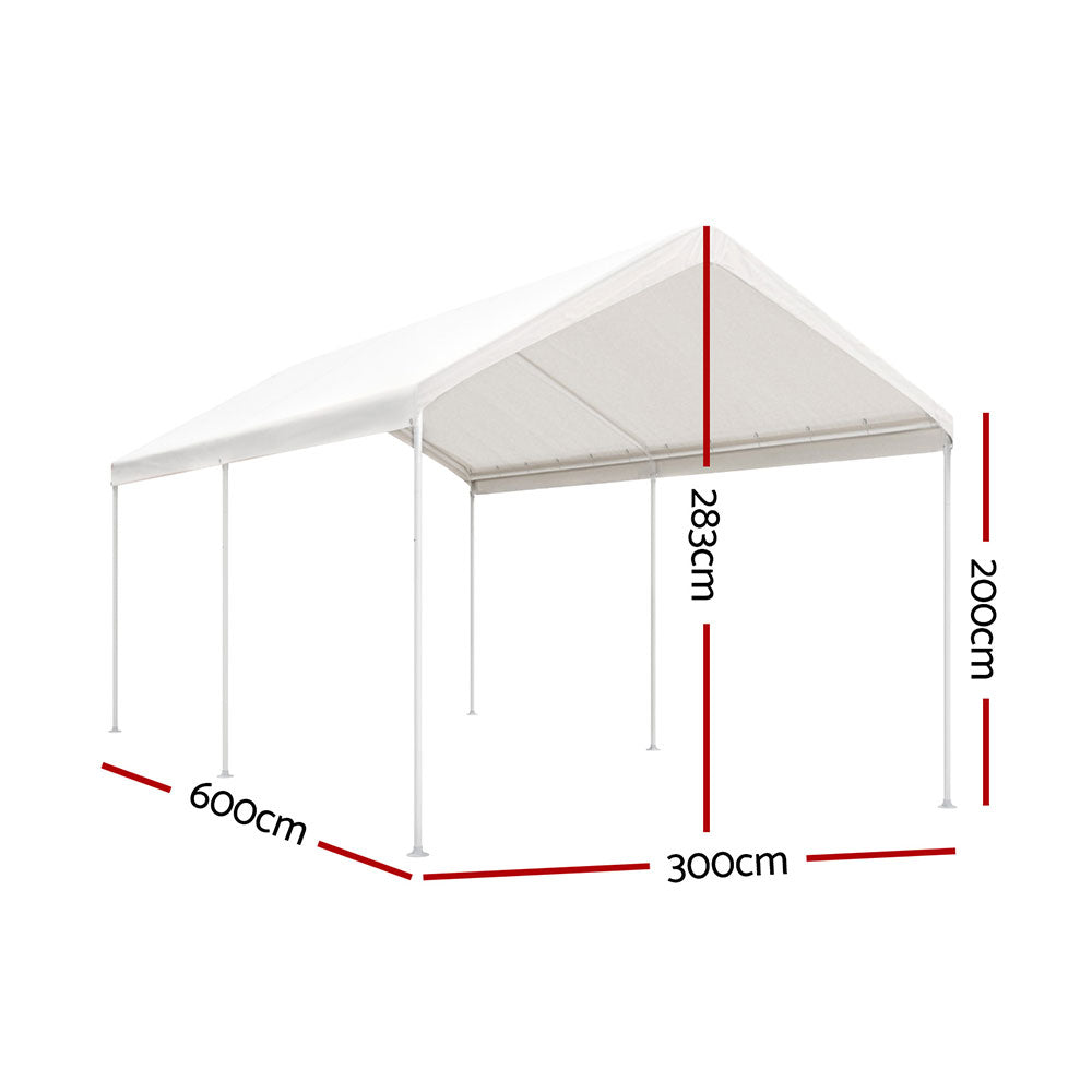 Instahut 3x6m Steel Carport Kit White Portable Shelter