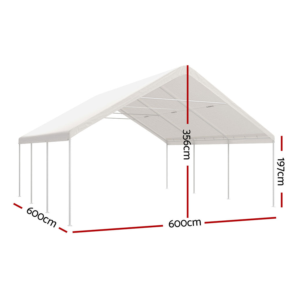 Instahut 6x6m Steel Carport Kit White Portable Shelter