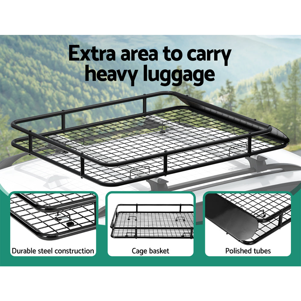 Giantz 123cm Car Roof Rack Basket Cargo Carrier Black
