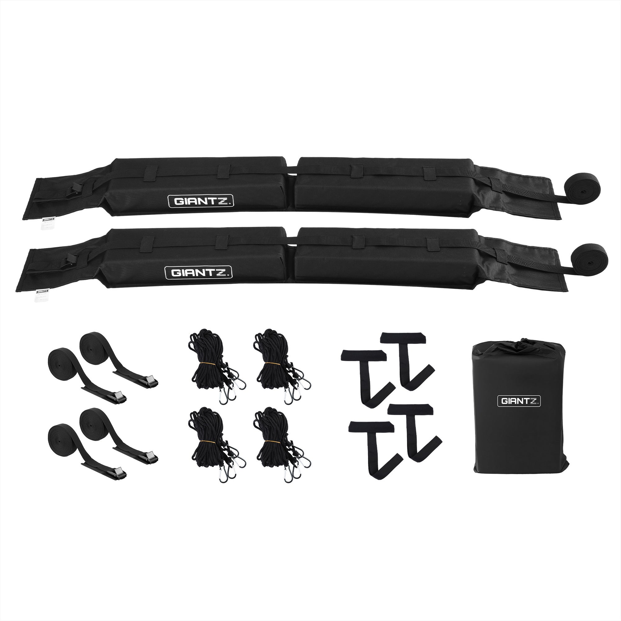 GIANTZ Kayak Roof Rack for Car, Universal Soft Roof Rack Pads for Surfboard SUP Canoe, Roof Bars for SUV Sedan without Side Rails, Portable Cross Bars with 4.5m Tie Down Straps & Ropes, 80kg Capacity