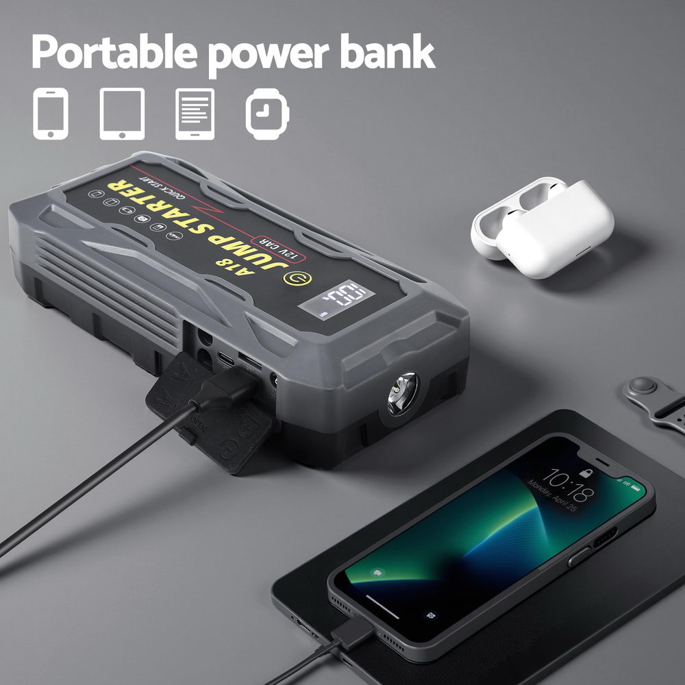 Giantz 2000A 12V Portable Car Jump Starter Power Bank & LED Flashlight