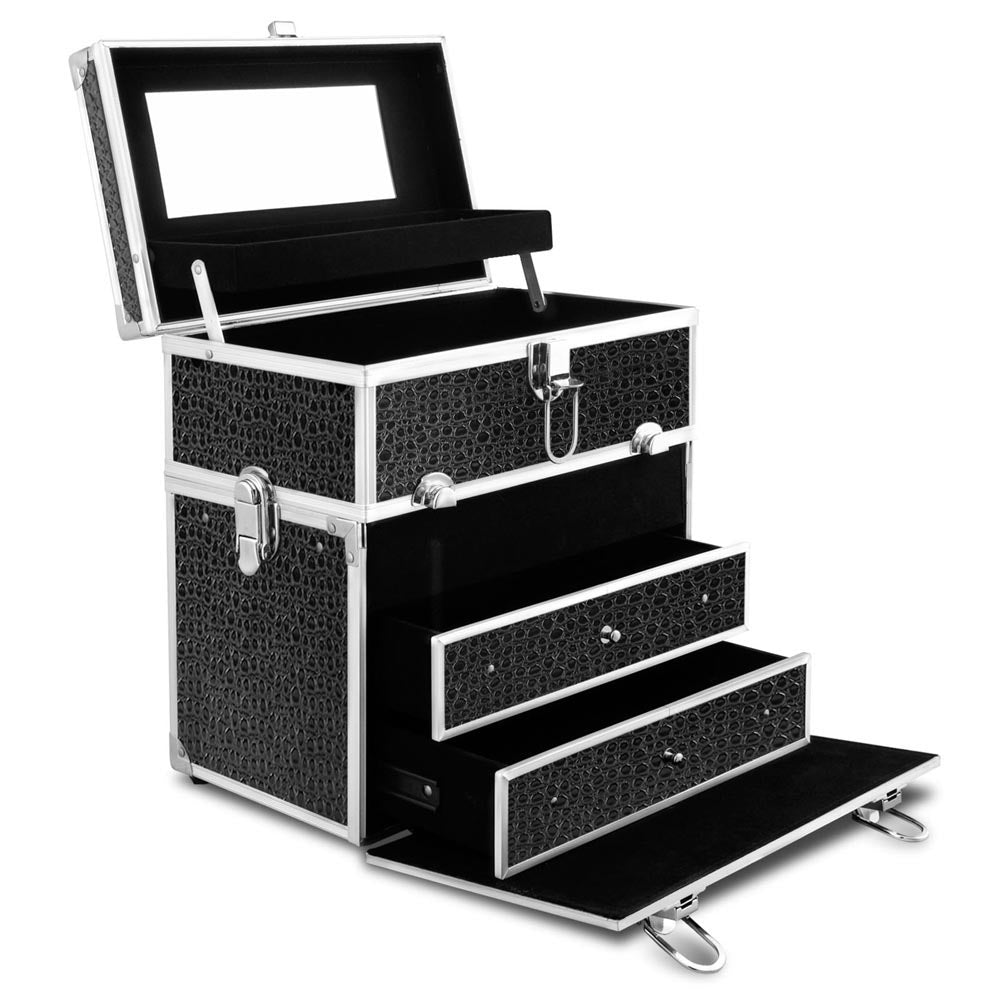 Embellir Portable Makeup Carry Case with Mirror Crocodile Black