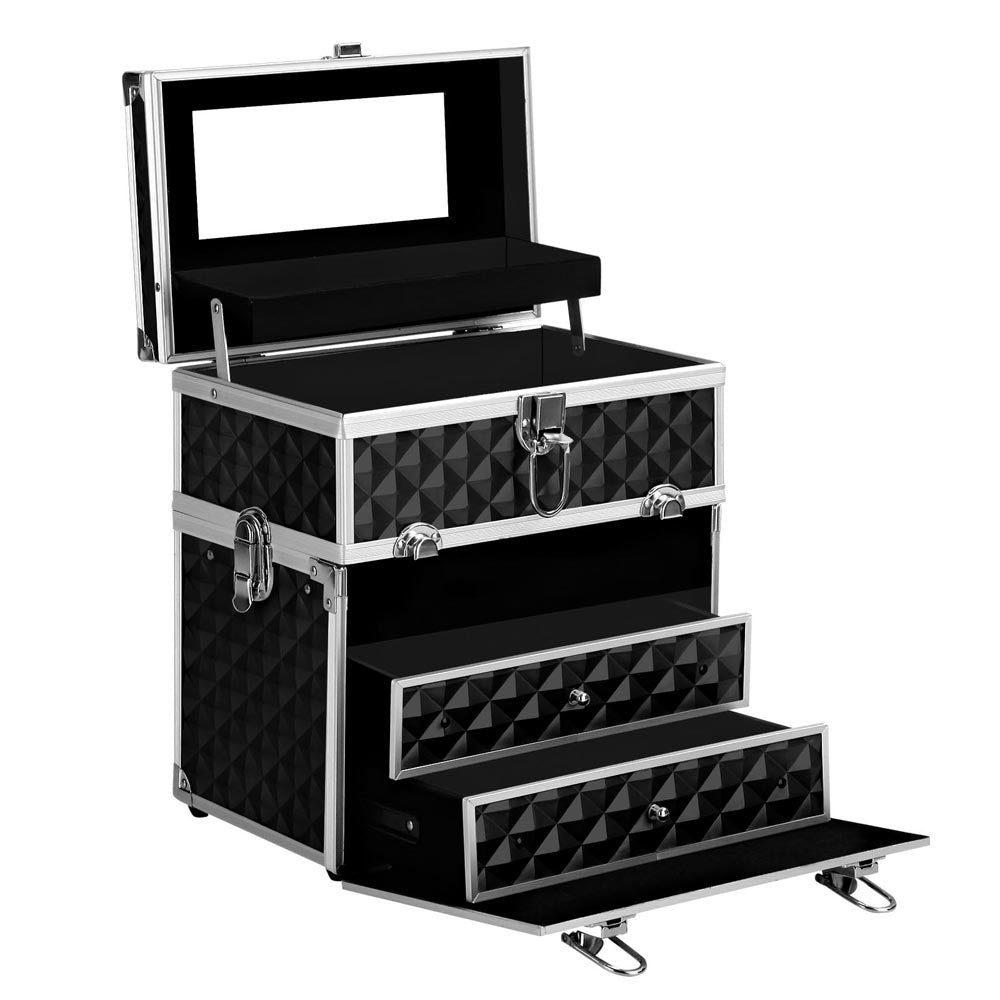 Embellir Portable Makeup Carry Case with Mirror Diamond Black