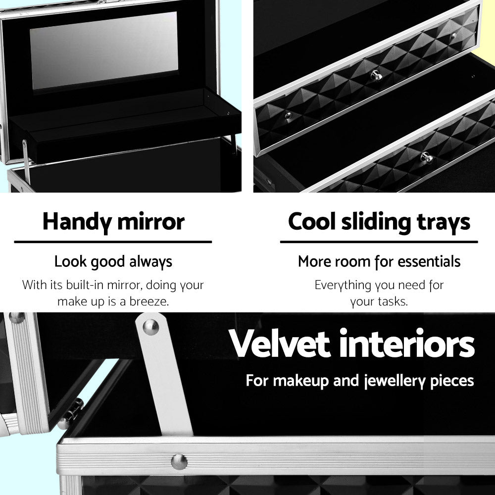 Embellir Portable Makeup Carry Case Mirror Diamond Black