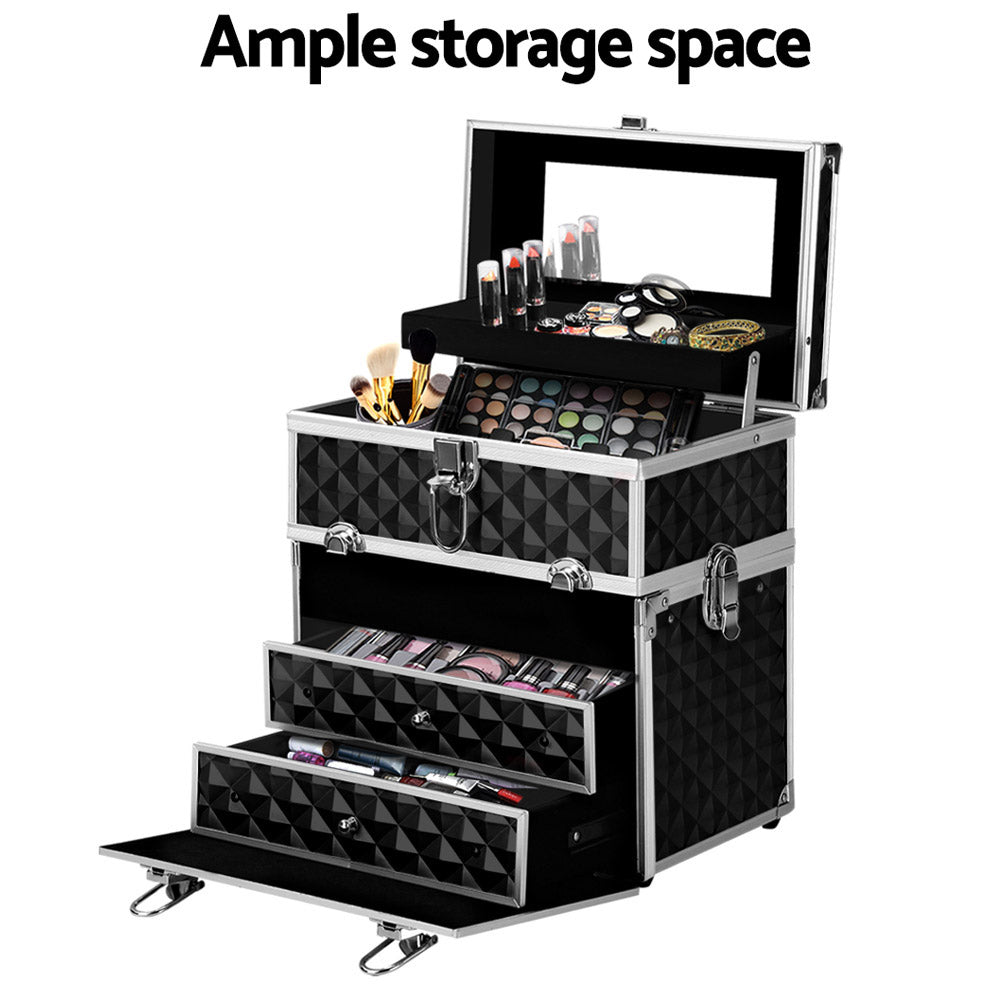 Embellir Portable Makeup Carry Case Mirror Diamond Black