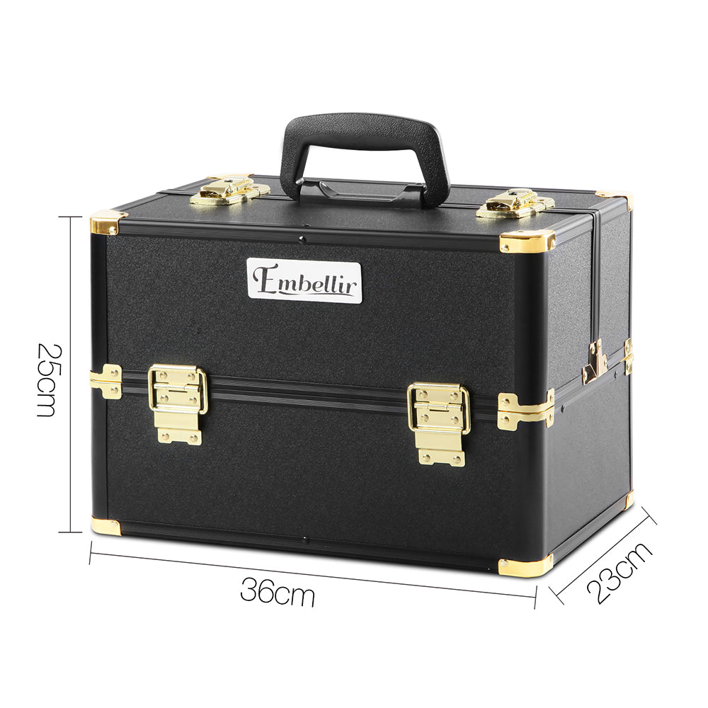 Embellir Portable Makeup Case Black Gold Diamond Design