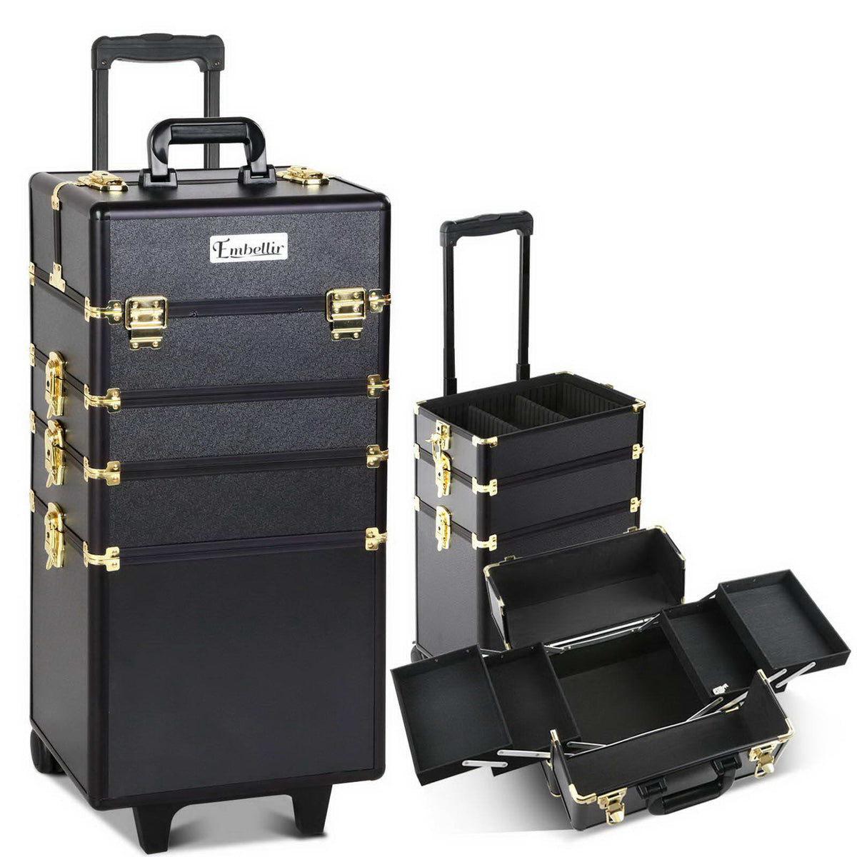 Embellir Makeup Trolley Case with Travel Wheels Gold