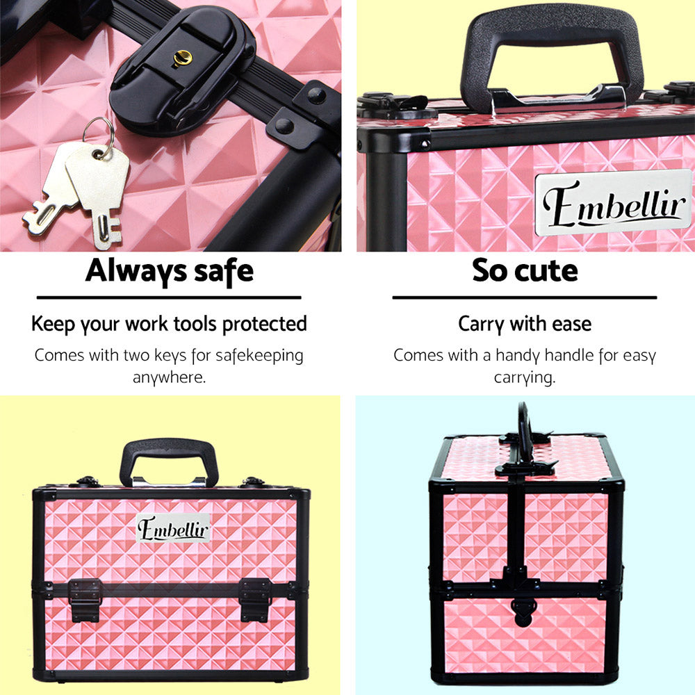 Embellir Portable Makeup Case Diamond Pink Lockable