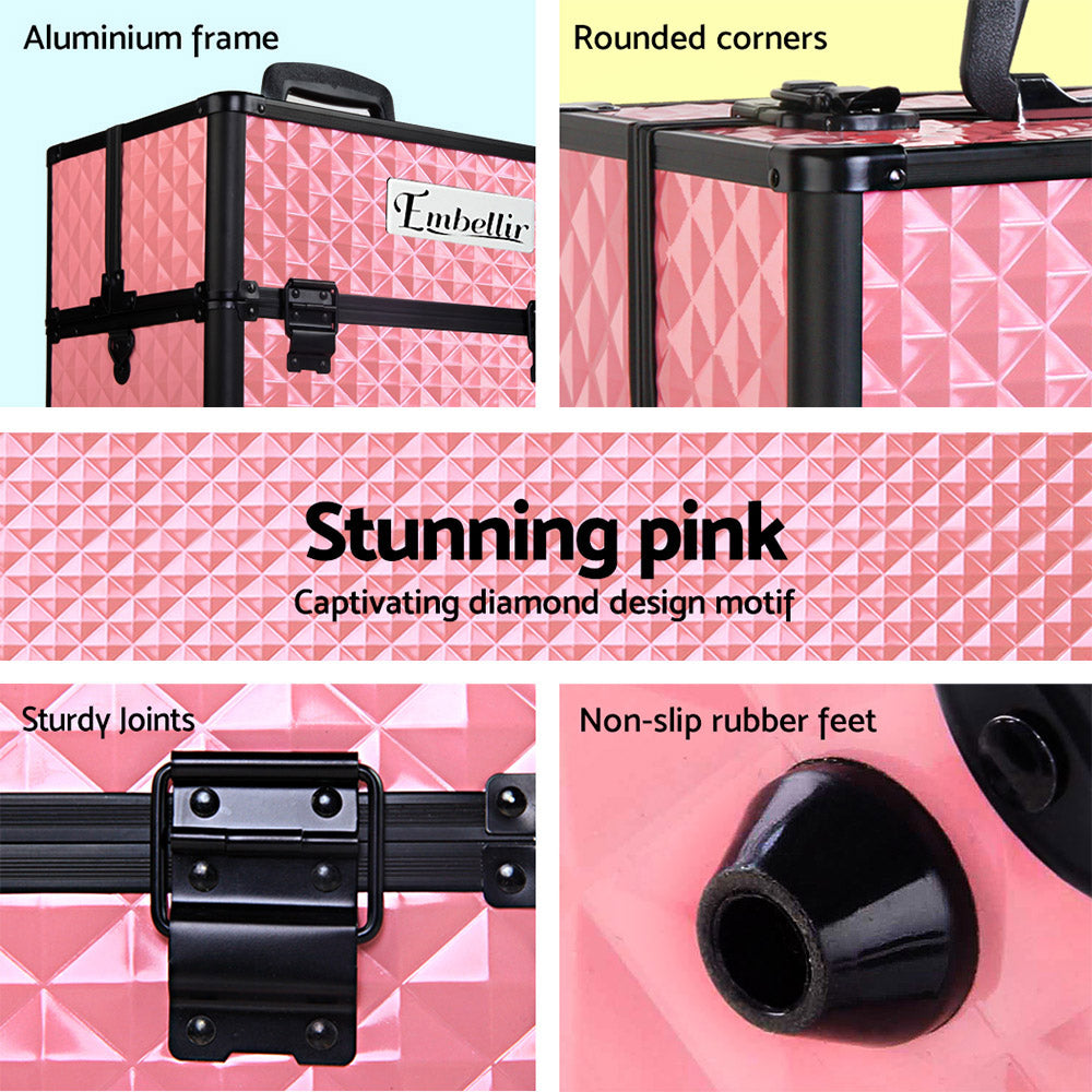 Embellir Portable Makeup Case Diamond Pink Lockable