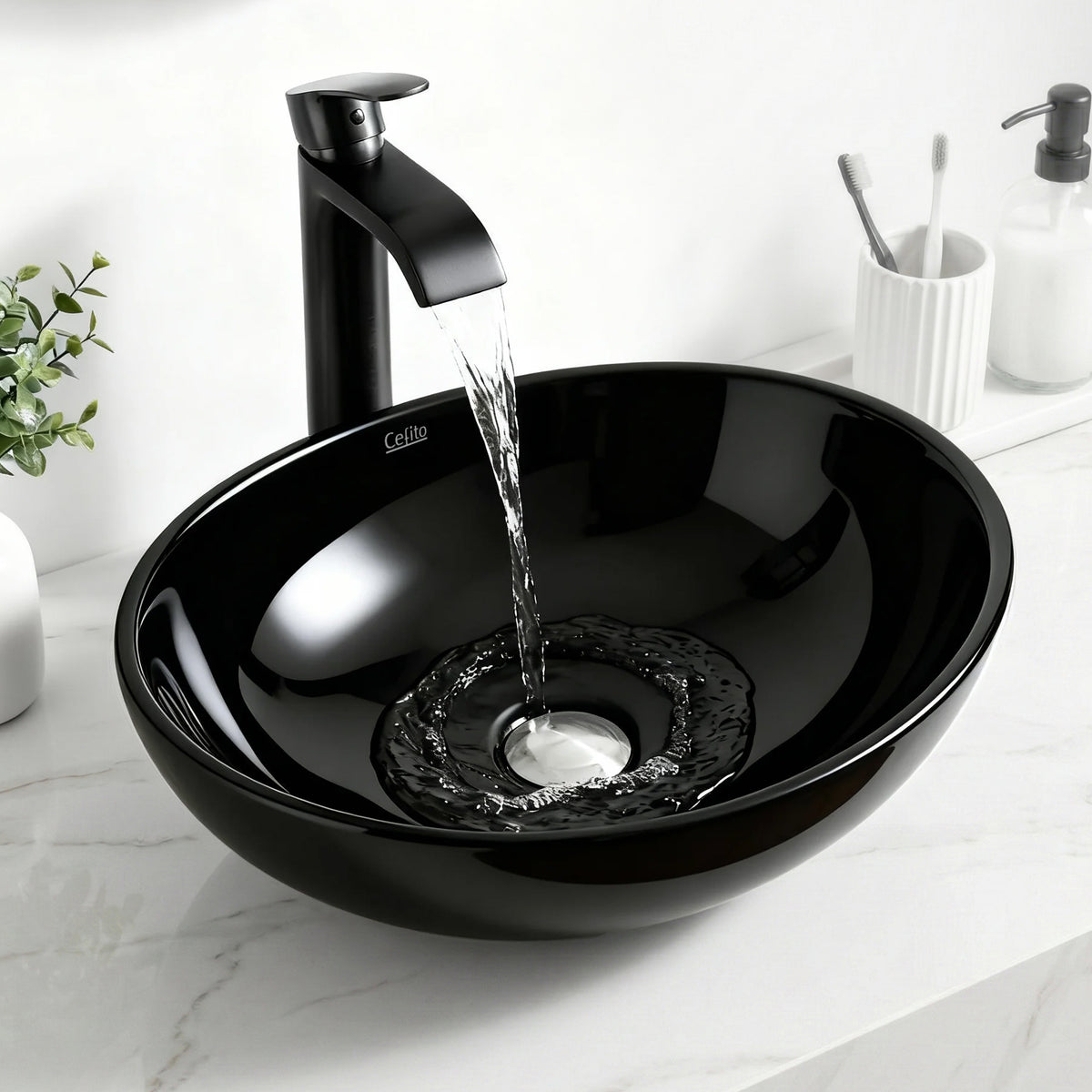 Cefito Ceramic Bathroom Basin Vanity Sink Black 41x34cm
