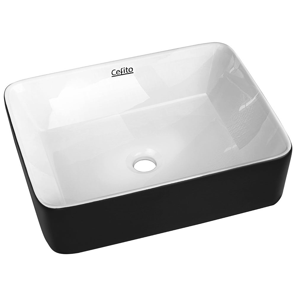 Cefito 48x37cm Oval Ceramic Vanity Basin Matte Black High Gloss White