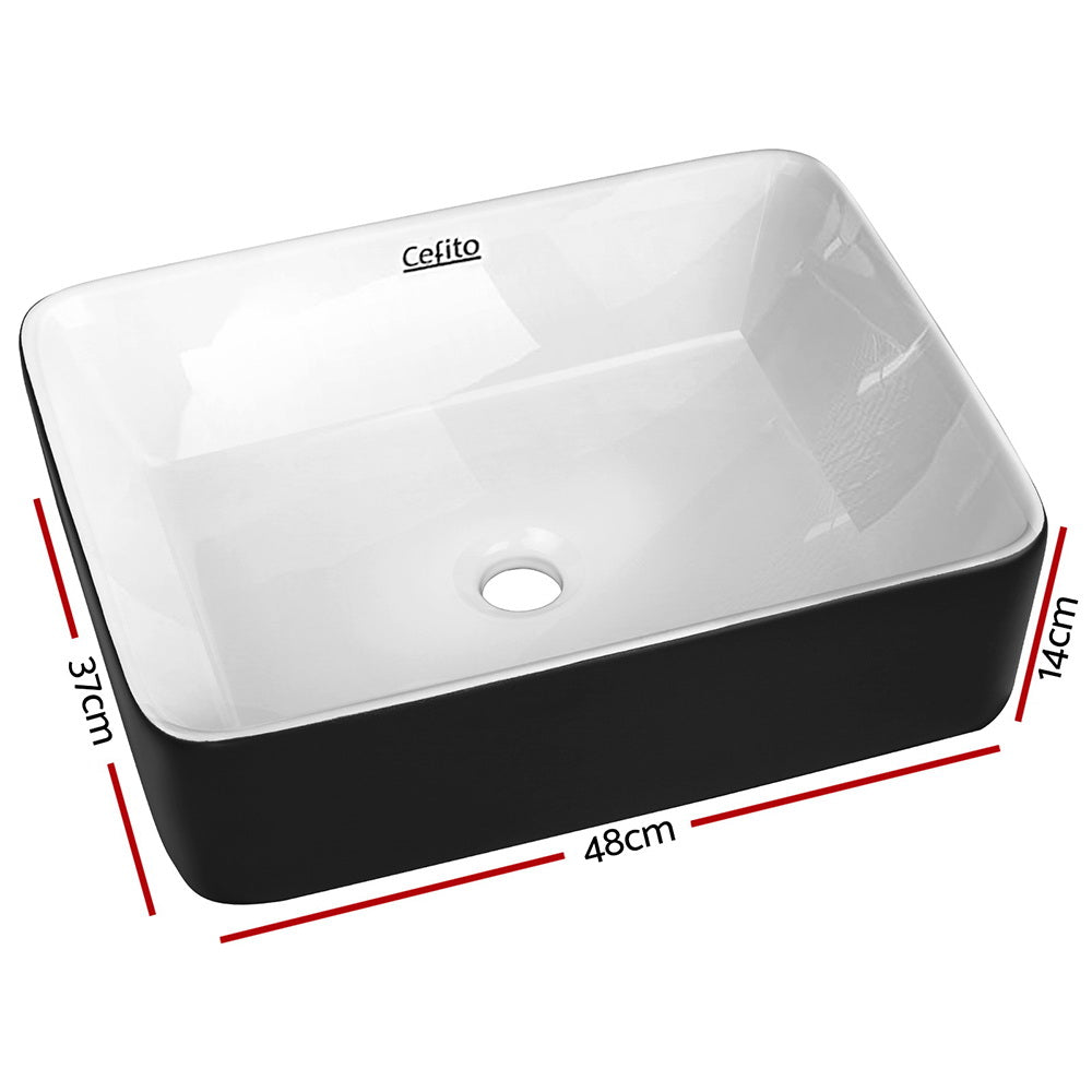 Cefito 48x37cm Oval Ceramic Vanity Basin Matte Black High Gloss White