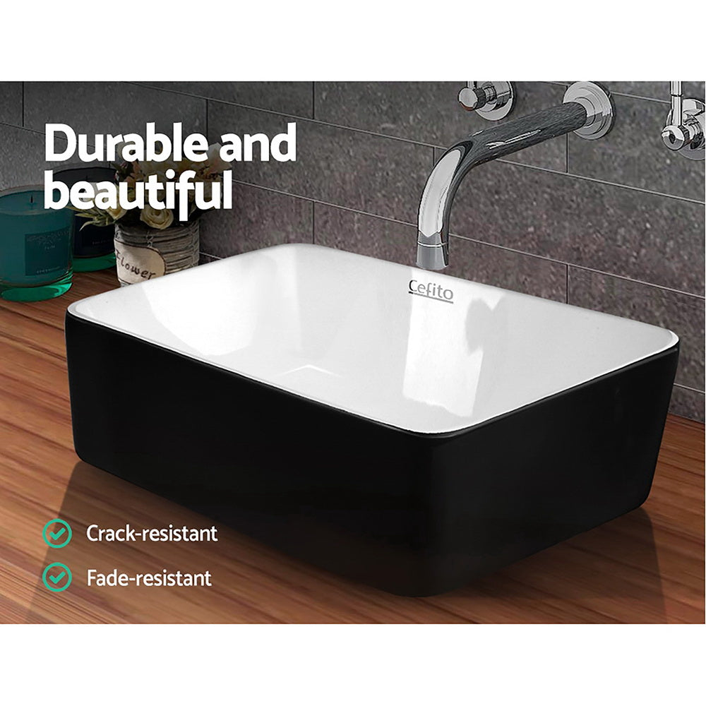 Cefito 48x37cm Oval Ceramic Vanity Basin Matte Black High Gloss White
