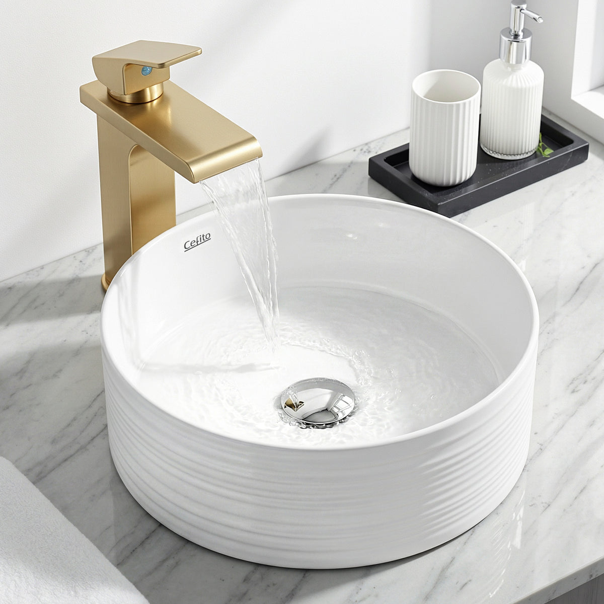 Cefito Round Vessel Basin Bathroom Vanity Sink Ceramic White 36cm