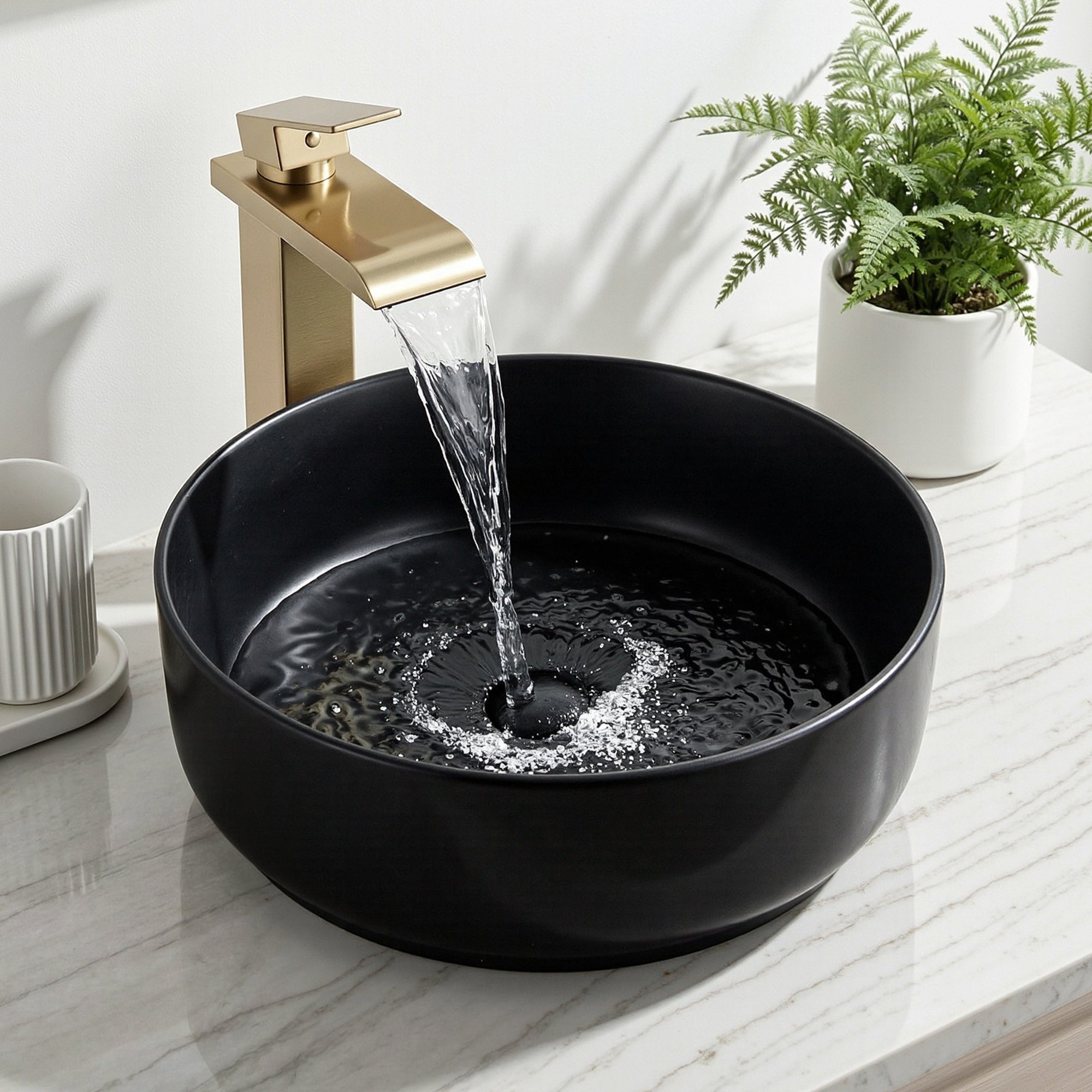 Cefito Bathroom Basin Ceramic Vanity Sink Vessel Bowl Wash Matte Black Round Countertop