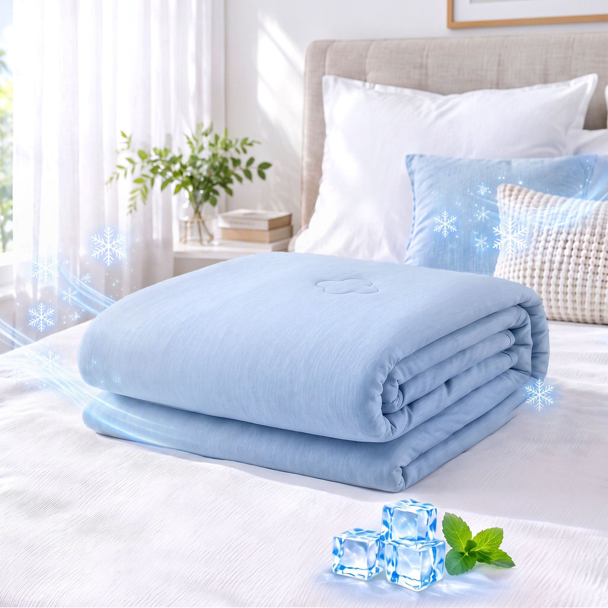 Giselle Cooling Blanket Double Sided 130cm x 170cm Throw Blue