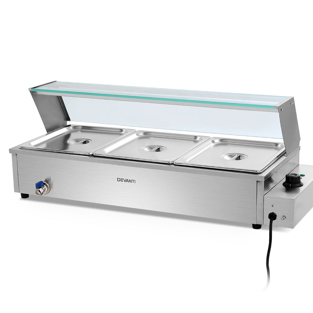 Devanti Commercial Bain Marie 3-Pan Food Warmer Electric Buffet