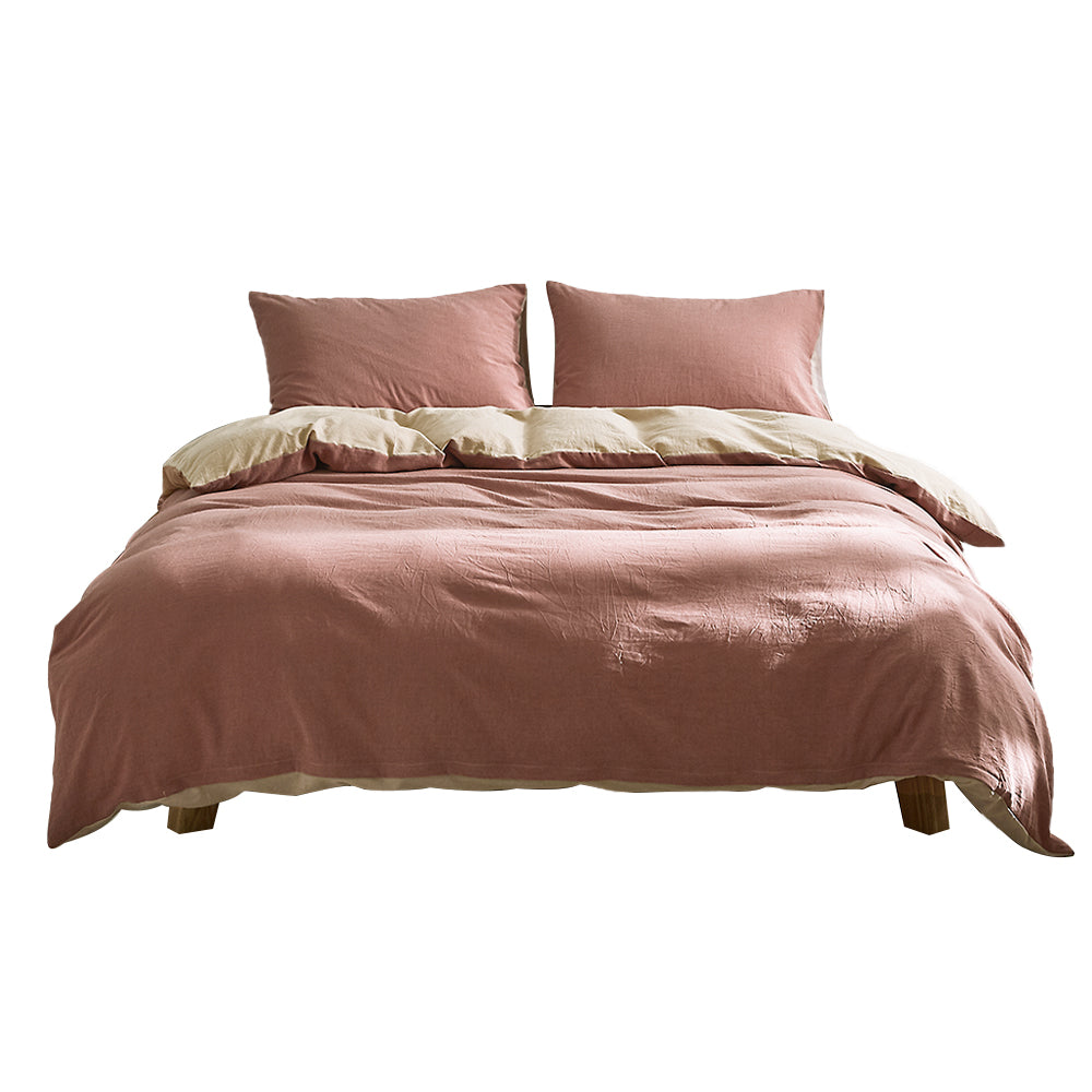 Cosy Club Double Quilt Cover Set Cotton Vanilla Rhubarb