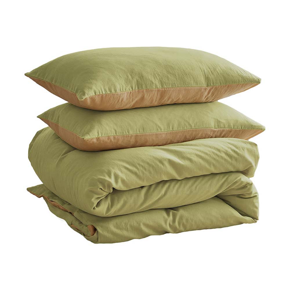 Cosy Club Double Quilt Set Washed Cotton Yellow Lime