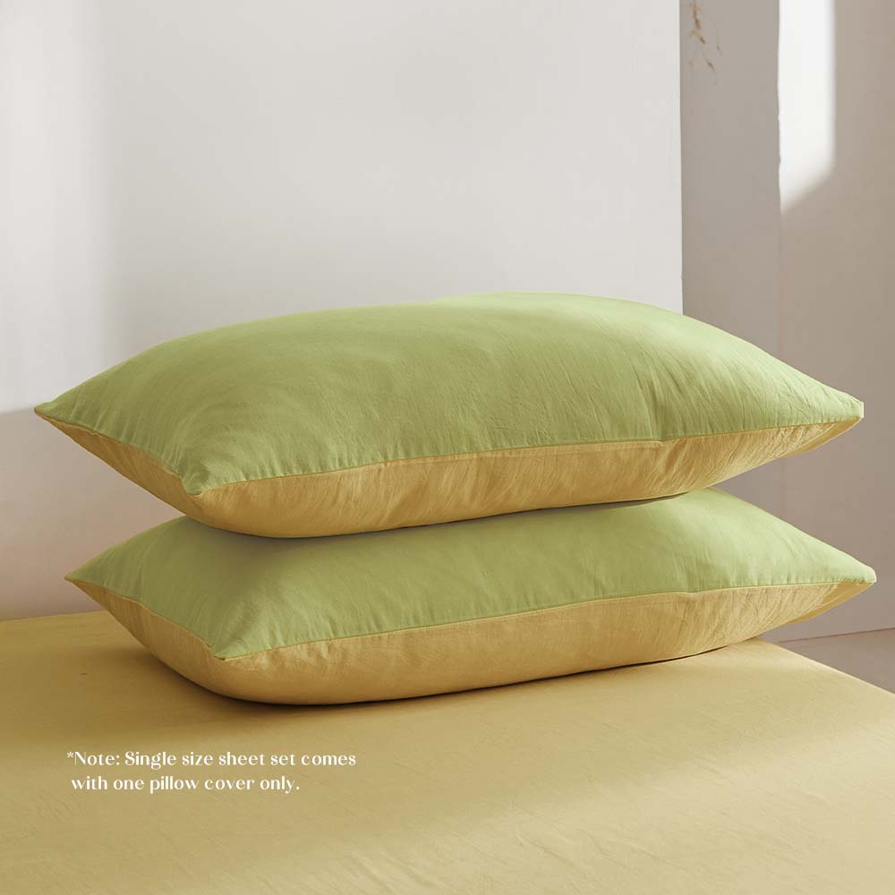 Cosy Club Double Quilt Set Washed Cotton Yellow Lime