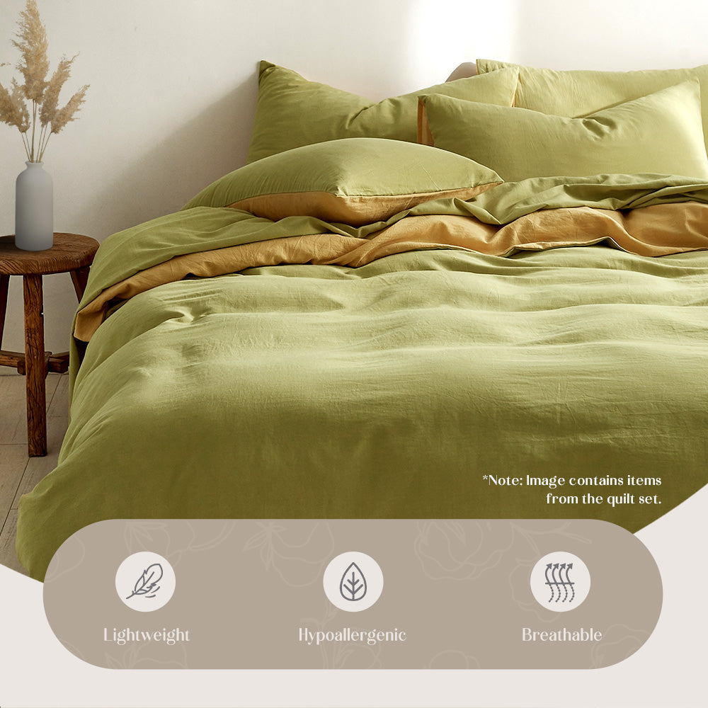 Cosy Club Double Quilt Set Washed Cotton Yellow Lime