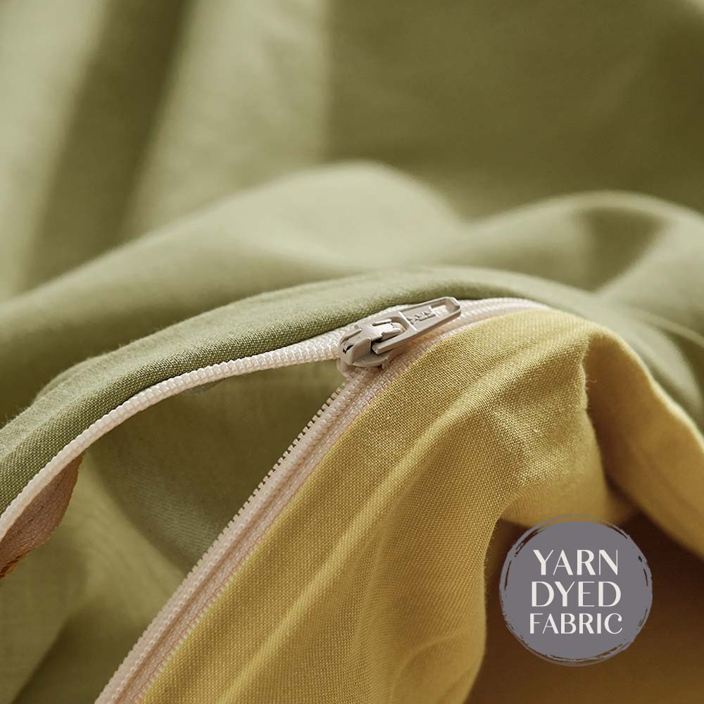 Cosy Club Double Quilt Set Washed Cotton Yellow Lime