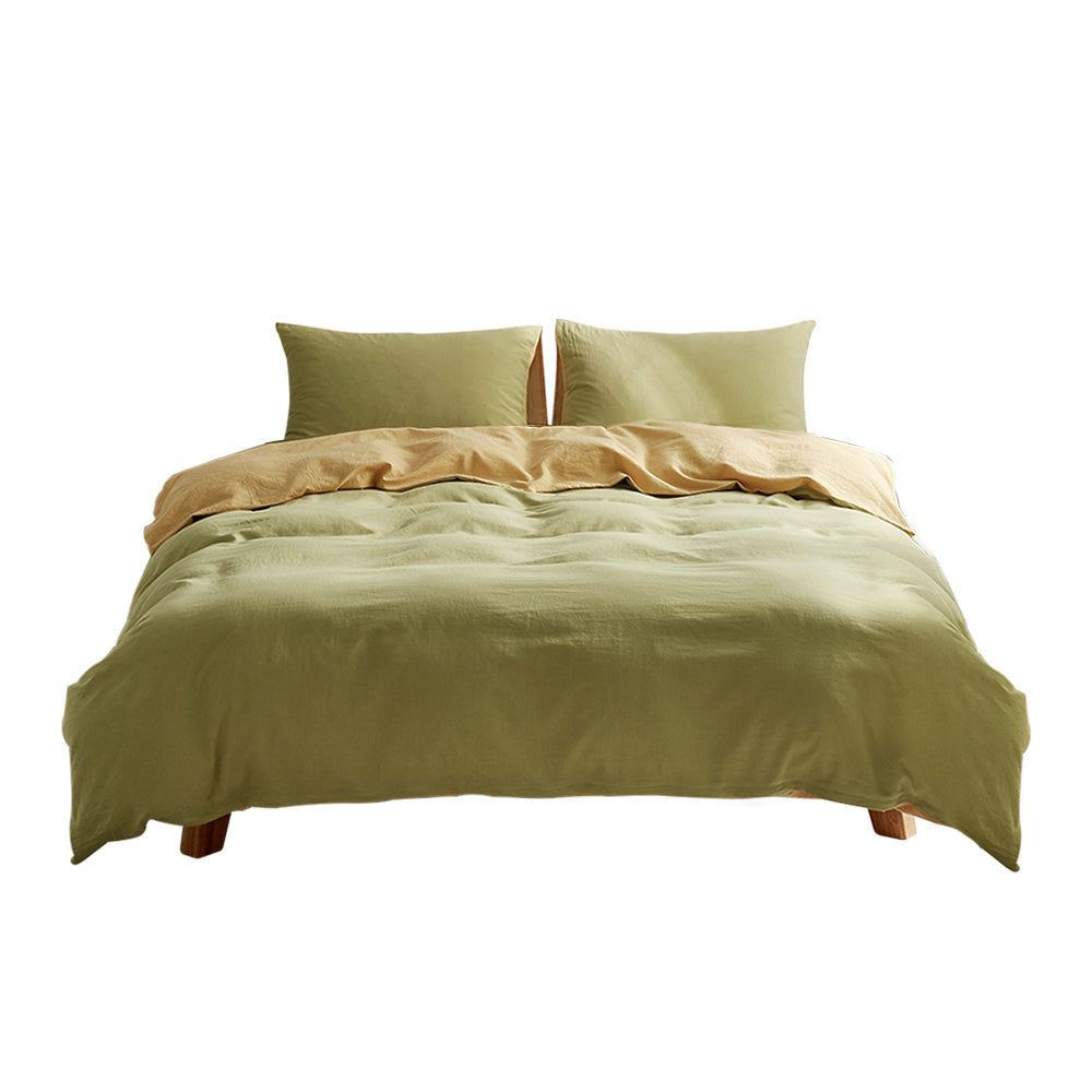 Cosy Club Double Quilt Set Washed Cotton Yellow Lime