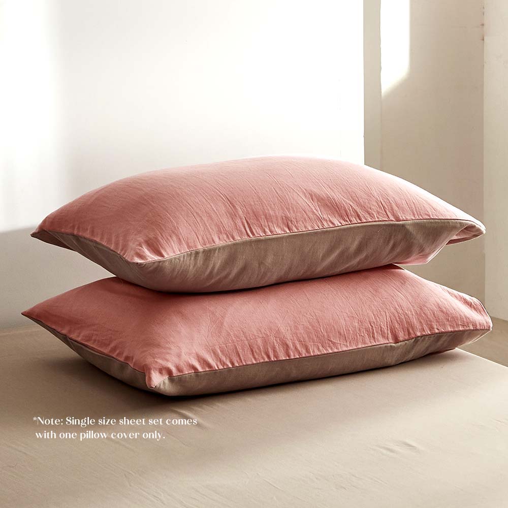 Cosy Club Single Quilt Cover Set Cotton Blush Beige