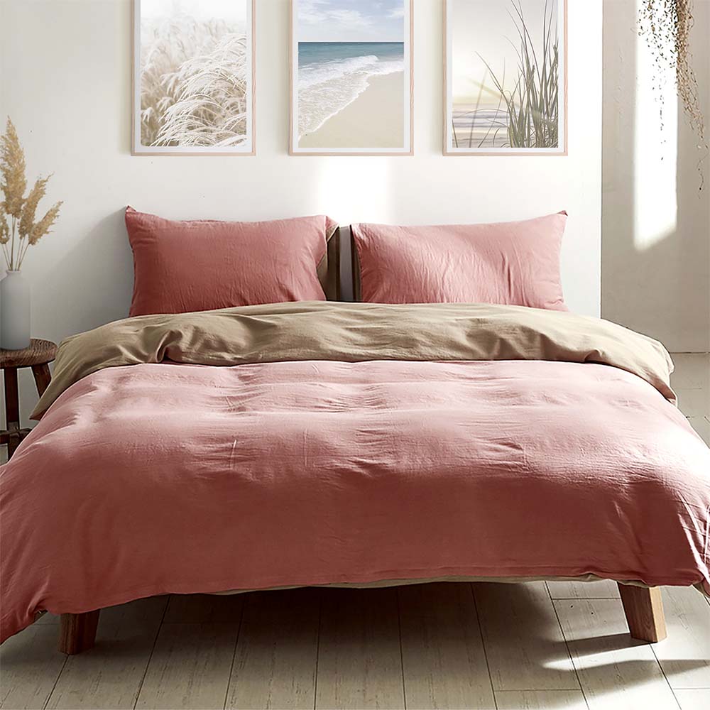 Cosy Club Single Quilt Cover Set Cotton Blush Beige