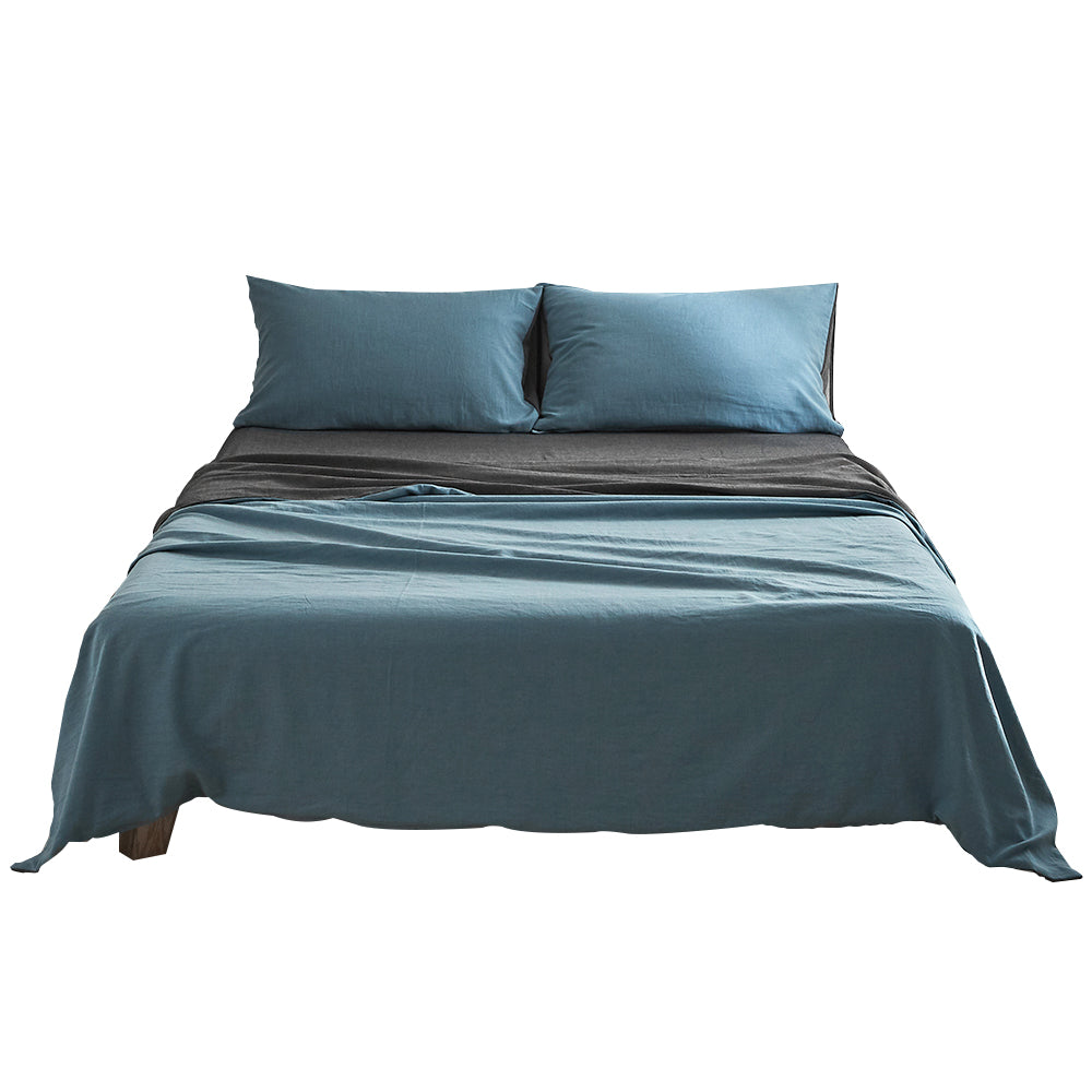 Cosy Club Double Cotton Bed Sheet Set Blue Grey