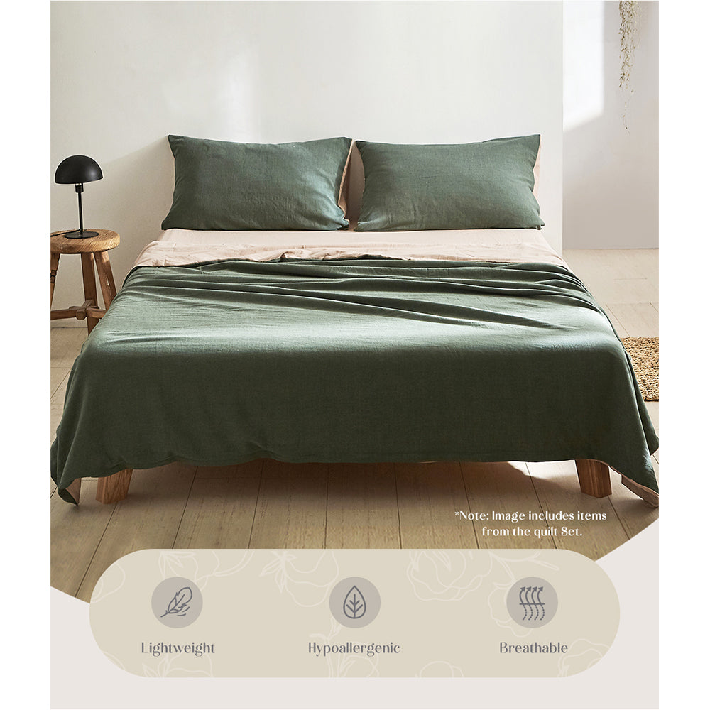 Cosy Club Double Cotton Bed Sheets Set Green Beige