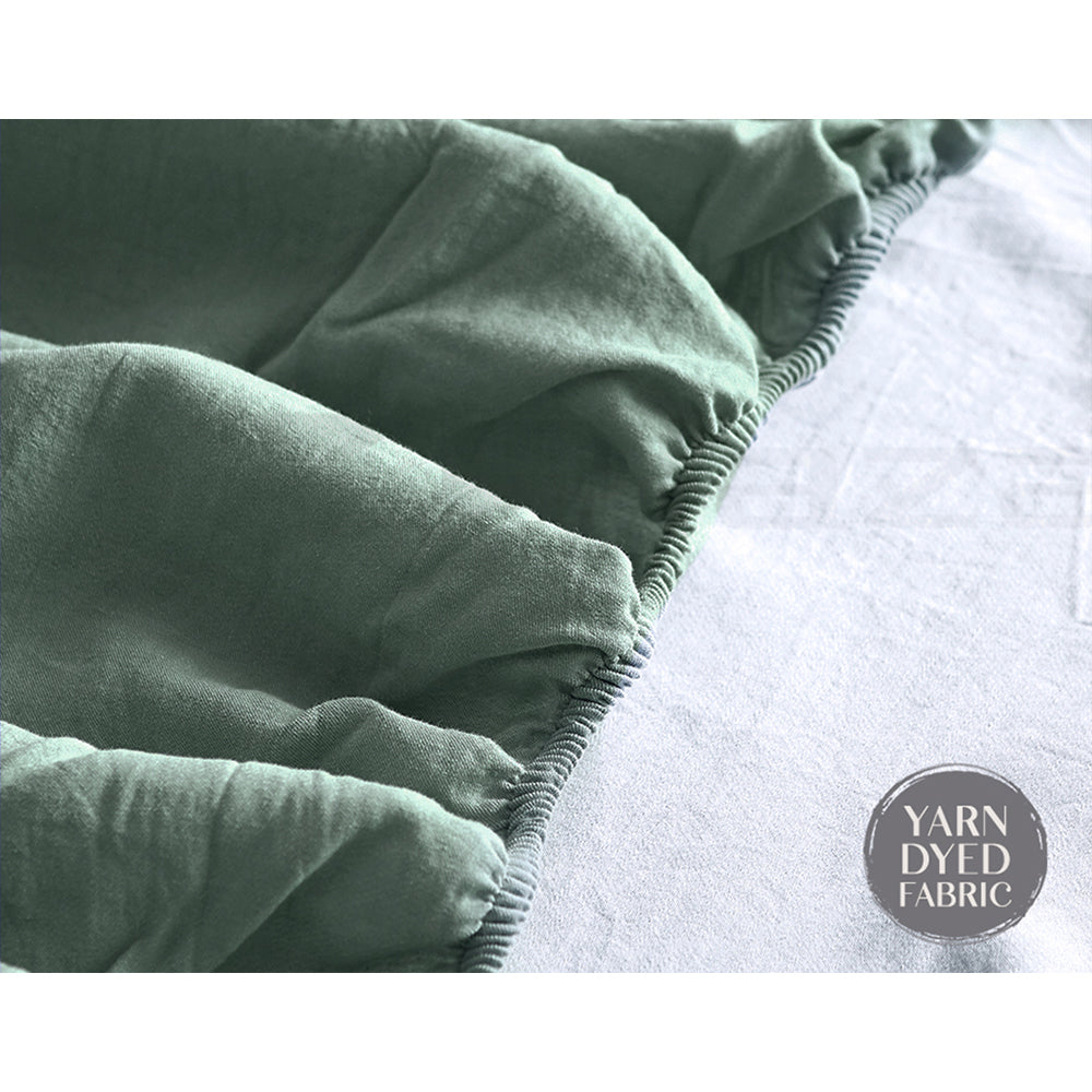 Cosy Club Double Cotton Bed Sheets Set Green Beige