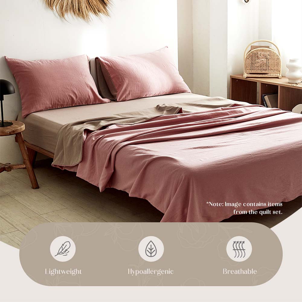 Cosy Club Double Cotton Bed Sheets Set Pink Brown