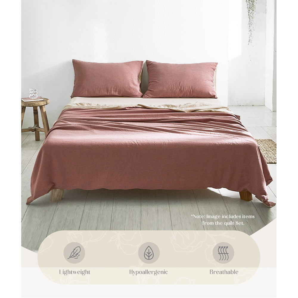 Cosy Club Double Cotton Bed Sheets Set Red Beige