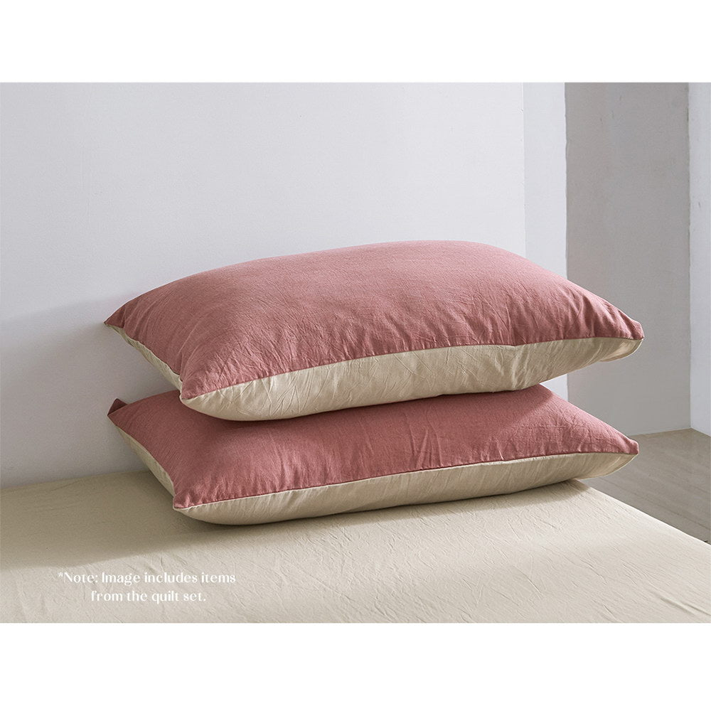 Cosy Club Double Cotton Bed Sheets Set Red Beige