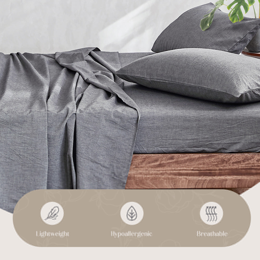 Cosy Club Single Bed Sheets Set Cotton Black Hypoallergenic